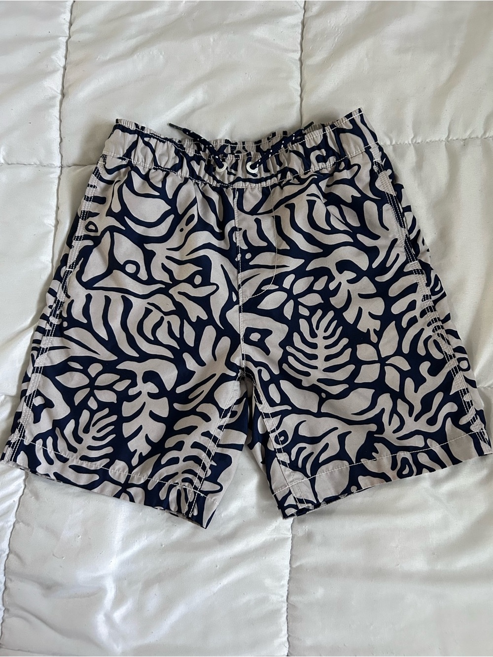 GAP Navy and Beige Leaf-Print Swim Trunks